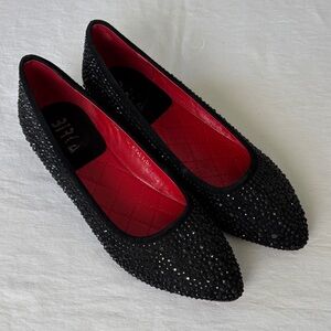 Birka Black Embellished Flats with Red Interior